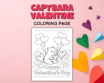 Cabybara Valentine's Day Coloring Page: Preschool Kindergarten Activity US Letter A4 (PDF Download)