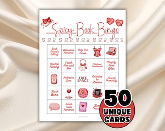 Spicy Book Bingo 50 Cards, Galantine's Day Game, Book Club Party Activity, Romance Reading Challenge, Adult Bingo (PDF Digital Download)