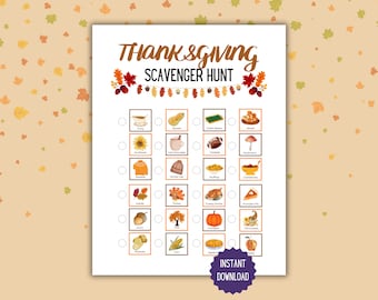 Thanksgiving Scavenger Hunt Game: Printable Fall Activity (PDF Download)