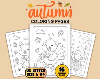 Autumn Animals Coloring Page: Kids Fall Activity (Digital Download)