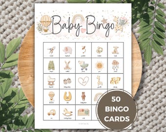 Boho Baby Bingo Game: 50 Watercolor Cards (Digital Download)