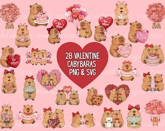 Cappy Valentine Capybara Clip Art 28 Bundle PNG & SVG, Cute Kawaii Capybara Clipart Bundle