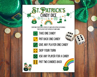 St.Patricks Candy Dice Game: Printable Party Activity, US Letter, A4, PDF Download