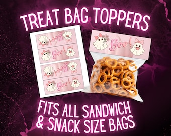 Pink Ghost Halloween Treat Bag Topper: Printable Party Favor (PDF Download)