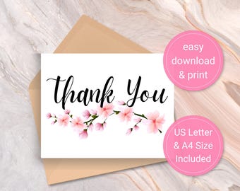 Cherry Blossom Thank You Card Set: Printable Floral Design (Digital Download)