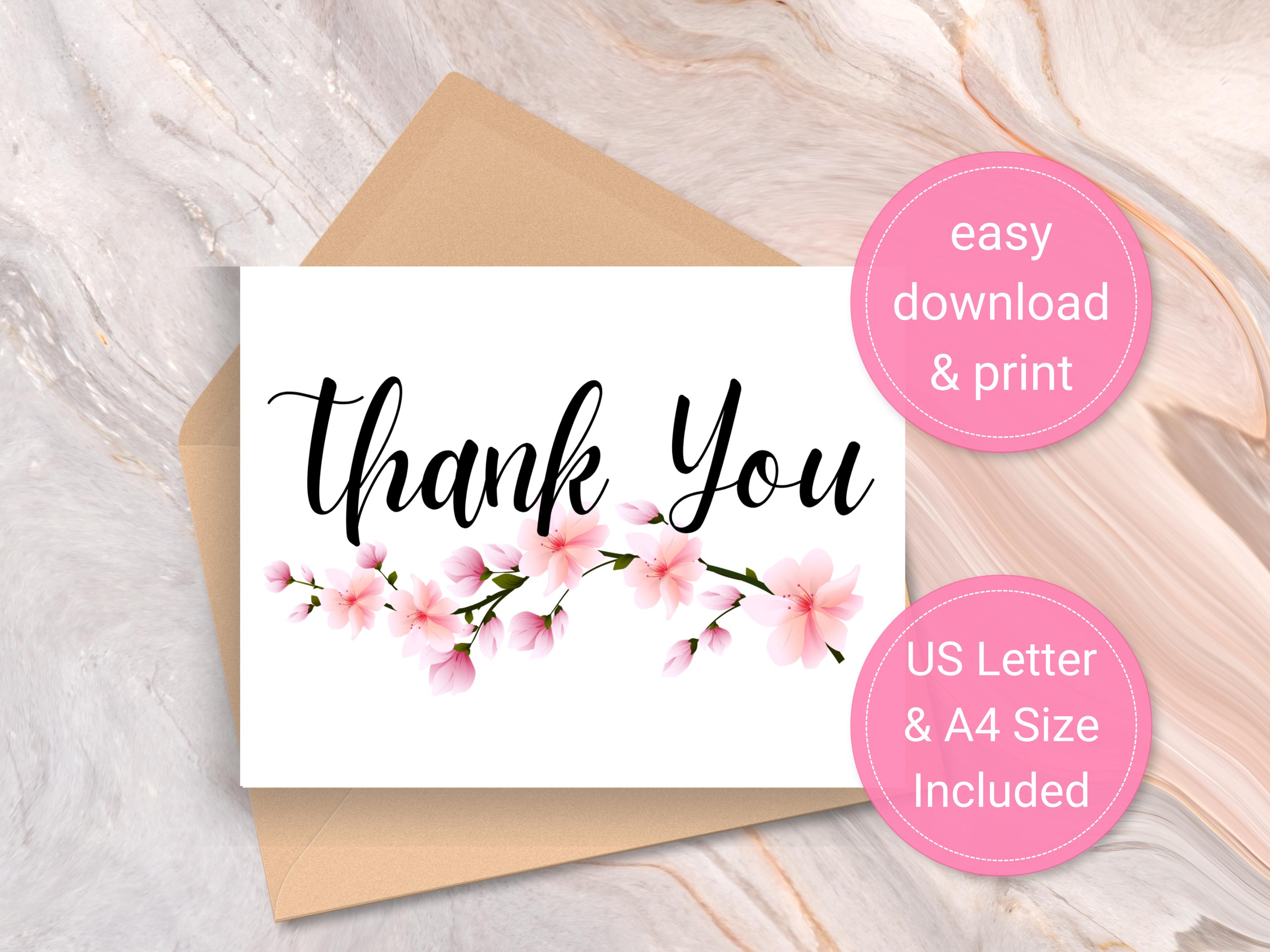 Cherry Blossom Thank You Card Set: Printable Floral Design (digital ...