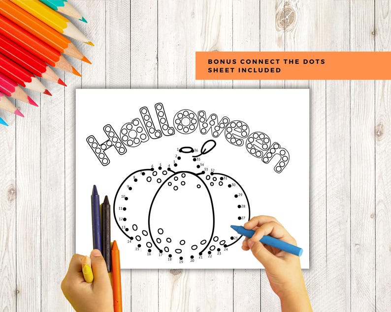 Halloween Activity Placemat Printable: Coloring Sheet, Connect the Dots ...