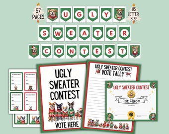 Ugly Sweater Party Kit Dogs : Printable Awards, Ballots, and Decor (Digital Download) US Letter Size