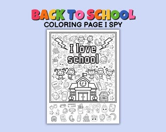 I Spy School Coloring Page: First Day Activity (Digital Download PDF)