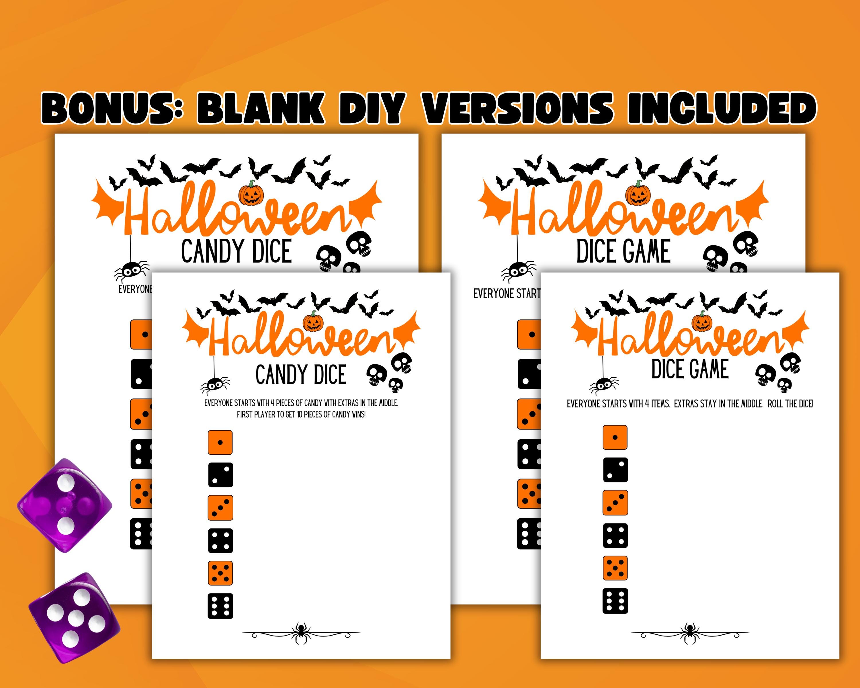 Halloween Candy Dice Game: Printable Party Activity, US Letter Size, A4 ...