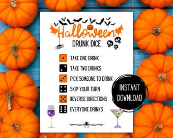 Halloween Drunk Dice Game: Printable Adult Party Drinking Game (PDF Download