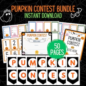 Kürbis schnitzen Contest Bundle, Halloween Stimmzettel, Kürbis Contest Preise & Zertifikate, Wahlkarten, Herbstfest, Halloween Party Kit