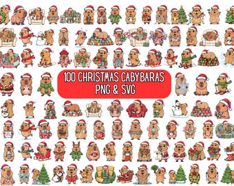 Capybara Christmas Clip Art 100 Bundle PNG & SVG, Cute Kawaii Capybara Clipart Bundle