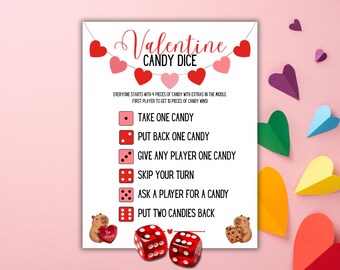Valentine Candy Dice Game: Printable Party Activity, US Letter, A4, PDF Download