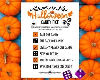 Halloween Candy Dice Game: Printable Party Activity, US Letter Size, A4, PDF Download