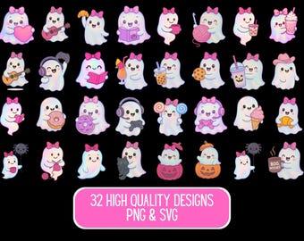 Iridescent Ghost Clipart Set: Kawaii Pastel Halloween PNG SVG (Digital Download)