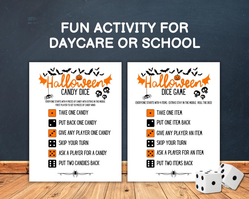 Halloween Candy Dice Game: Printable Party Activity, US Letter Size, A4 ...