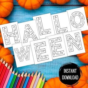 Halloween Kids Maze Letters Coloring Pages, Halloween Activity, Cute Halloween Fine Motor Skills Classroom Activity Preschool Kindergarten