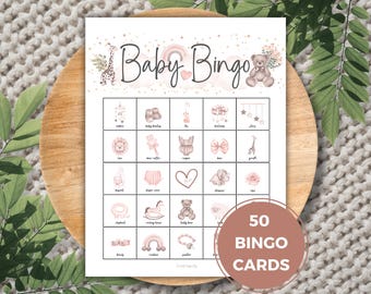 Blush Pink Floral Baby Bingo Game: 50 Unique Cards (Digital Download)