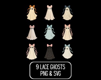 Spitze Geist Clipart Set: Pastell Halloween PNG SVG (Digital Download