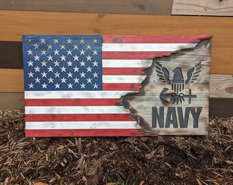 Engraved Wooden American Flag