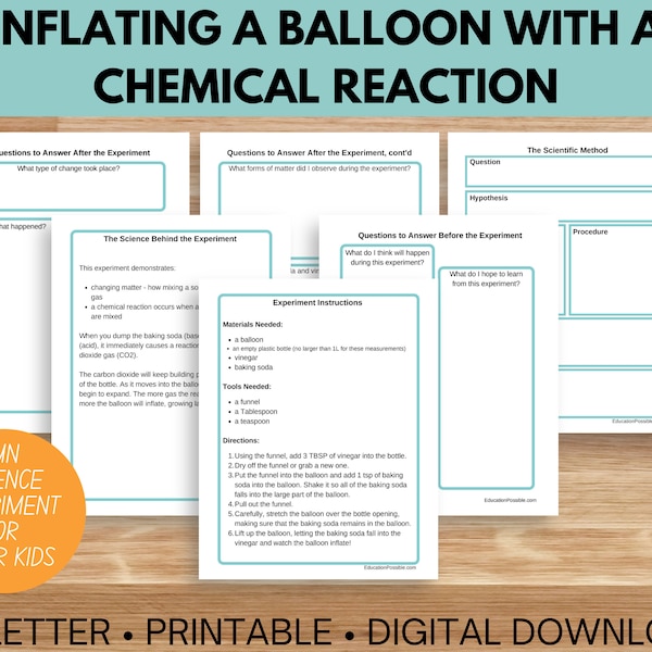 Inflating a Balloon With a Chemical Reaction - Science Experiment - Kitchen Science - Instant Download