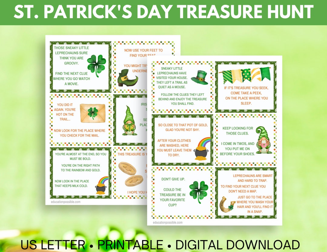 St. Patrick's Day Treasure Hunt - Scavenger Hunt - Printable Games ...