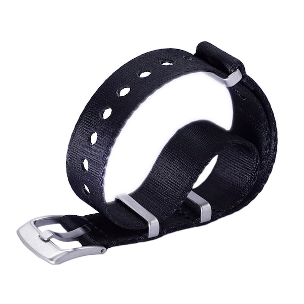 Seatbelt Strap im Nato Band Design 20mm schwarz Uhrenarmband Durchzugsband premium