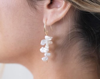 Baroque Pearl Drop earrings | Genuine Cornflakes Pearl Drop earrings | Bridal Pearl earrings | High Luster Keshi Pearl Earrings | 14k Gold