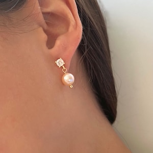 Pink Pearl Drop Earrings: 14K Gold Filled Bridal Jewelry