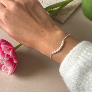 Dainty natural pearl bracelet, personalise the number of pearls to create a meaningful anniversary gift, 925 silver chain, anti tarnish