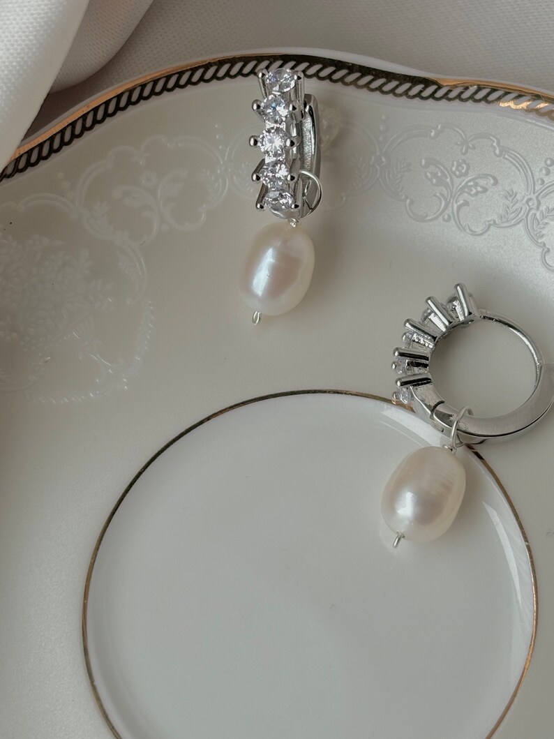 Pearl Bridal Earrings, 14K Gold Filled String Pearl Earrings, Dangly