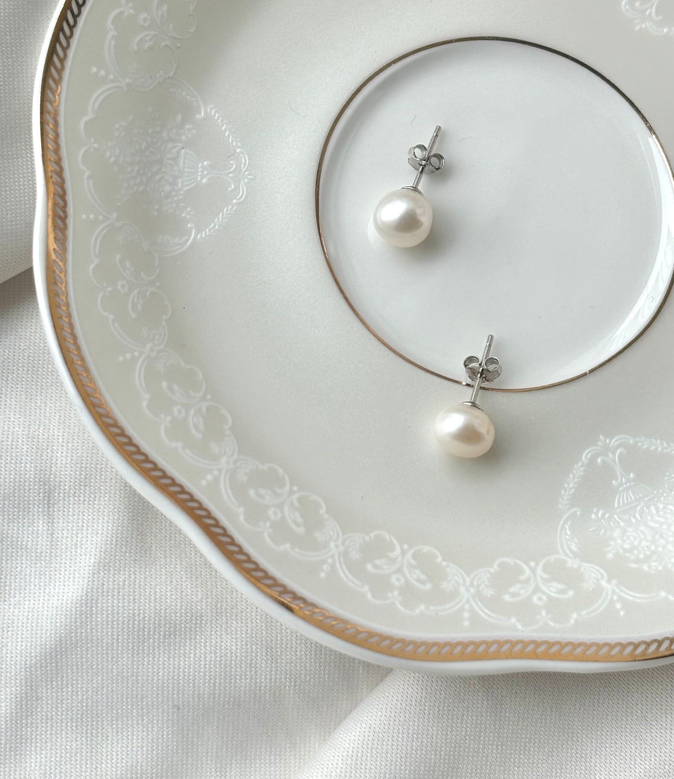 Baroque Pearl Stud Earrings, White Baroque Pearl Bridesmaid Gift, Wedding, Sterling Silver, Bridal Earrings