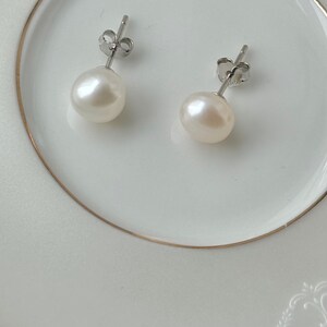 Baroque Pearl stud earrings, white baroque pearl earrings, Bridesmaid gift, Wedding, Sterling silver, Bridal earrings image 5