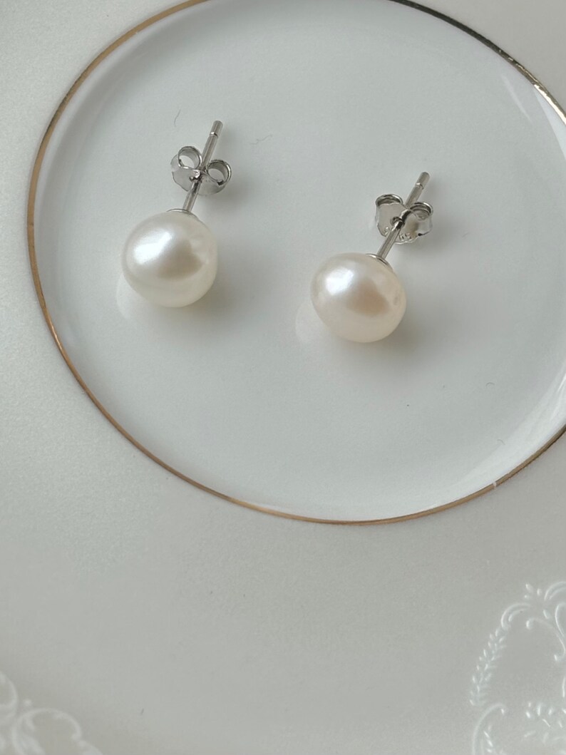 Baroque Pearl stud earrings, white baroque pearl earrings, Bridesmaid gift, Wedding, Sterling silver, Bridal earrings image 5