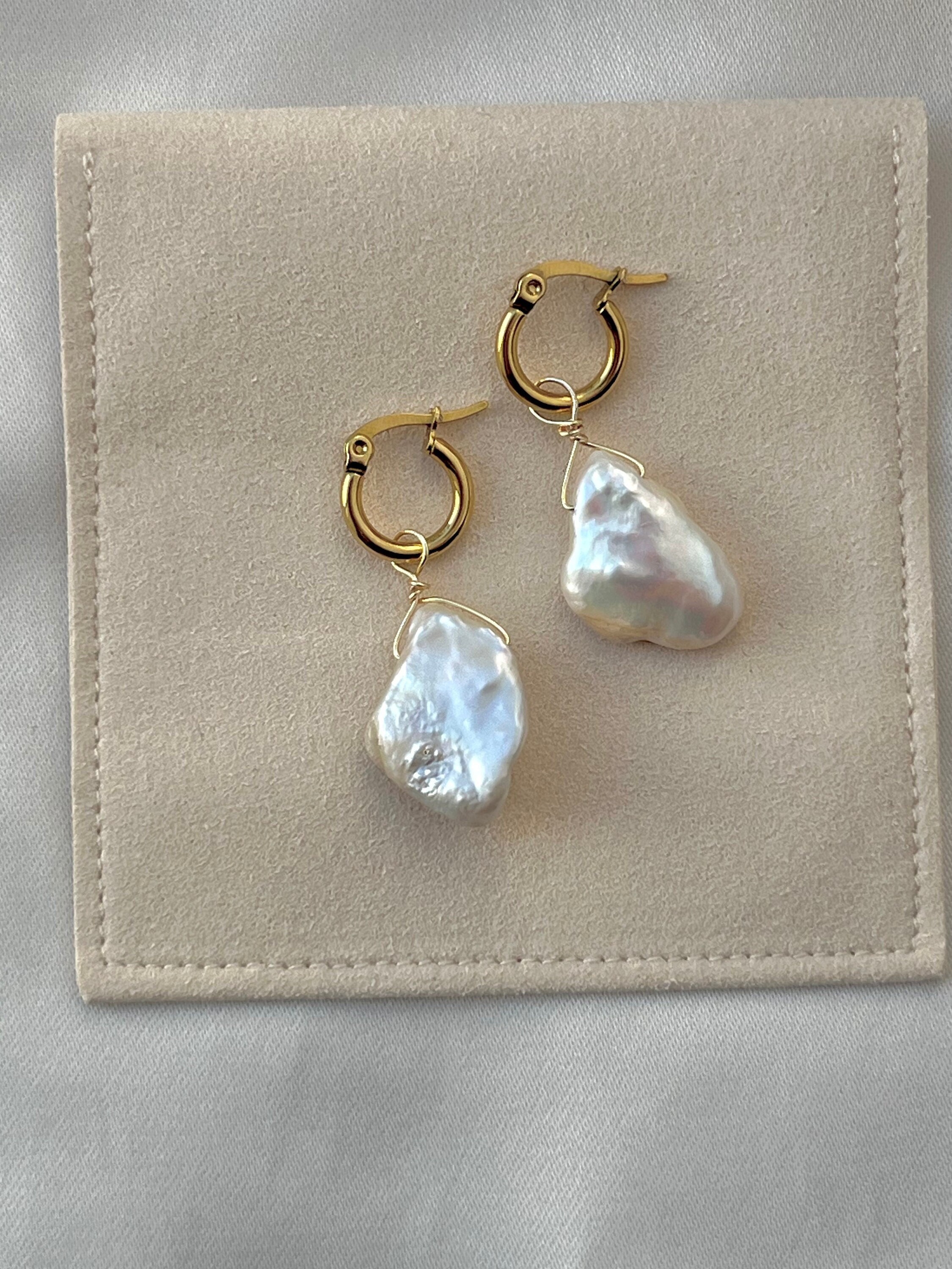 Petal Pearl Earrings, Keshi Drop 14K Gold Filled Tarnish Resistant, Earrings, Hoop Earrings