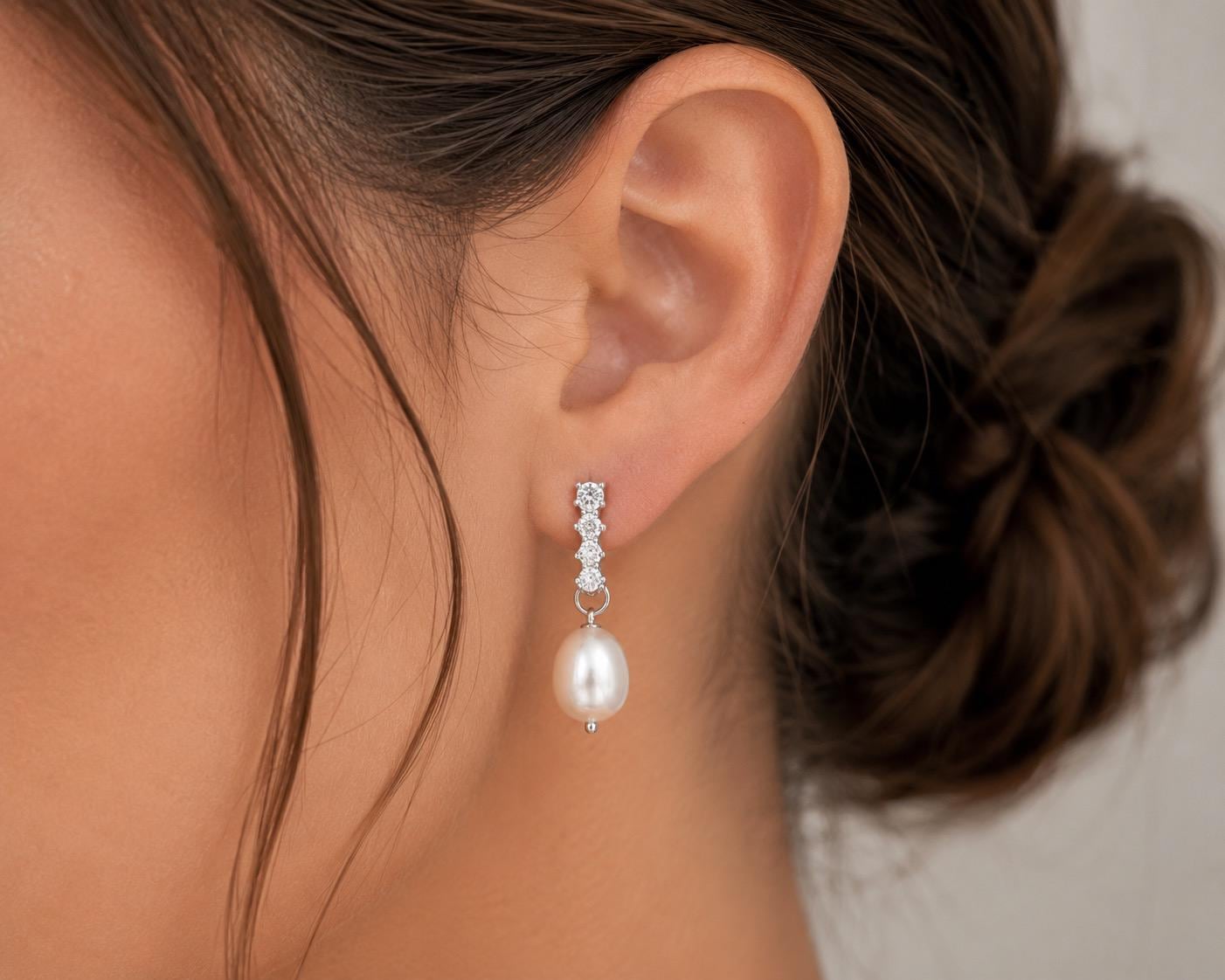 Silver Pearl Earrings, Fresh Water Pearl Earrings, Hoop Pearl Earrings, Bridesmaid Gifts, Anniversary Gift, Wedding jewelry, Pearl Jewelry