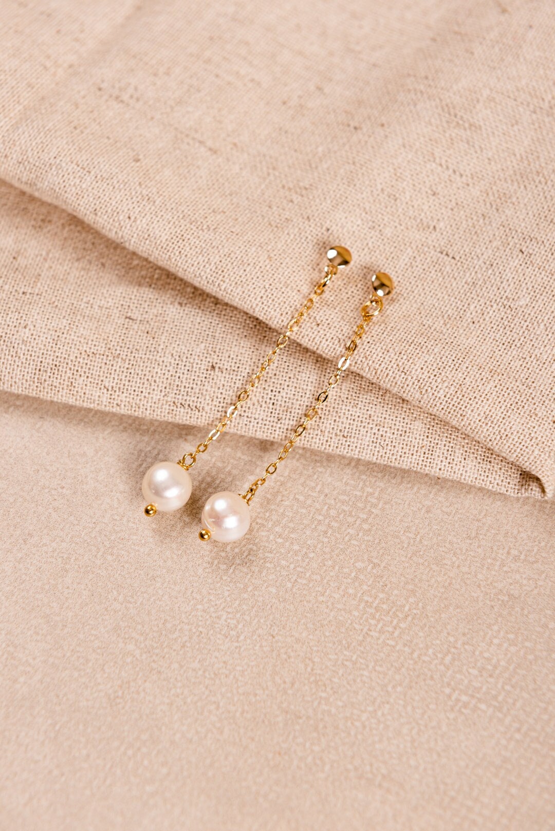 Dangle Pearl Earrings For Wedding, Freshwater Long Chain Earrings, Gold Drop Clip On Earrings