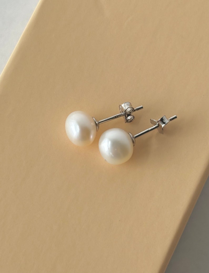 Baroque Pearl stud earrings, white baroque pearl earrings, Bridesmaid gift, Wedding, Sterling silver, Bridal earrings image 4