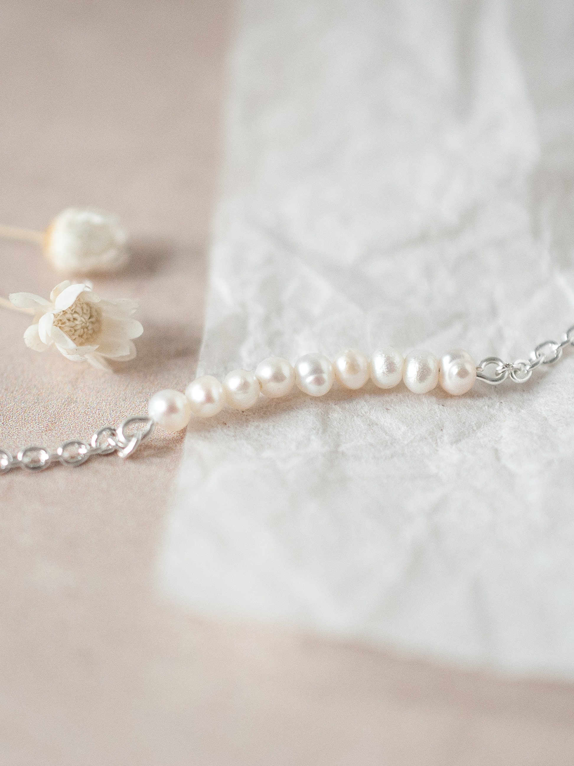 Dainty Natural Pearl Bracelet, Personalise The Number Of Pearls To Create A Meaningful Anniversary Gift, 925 Silver Chain, Anti Tarnish