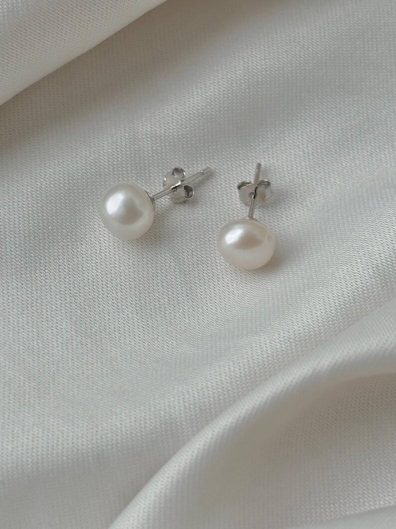 Baroque Pearl stud earrings, white baroque pearl earrings, Bridesmaid gift, Wedding, Sterling silver, Bridal earrings image 6