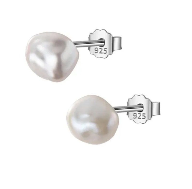 Baroque Pearl stud earrings, white baroque pearl earrings, Bridesmaid gift, Wedding, Sterling silver, Bridal earrings image 3