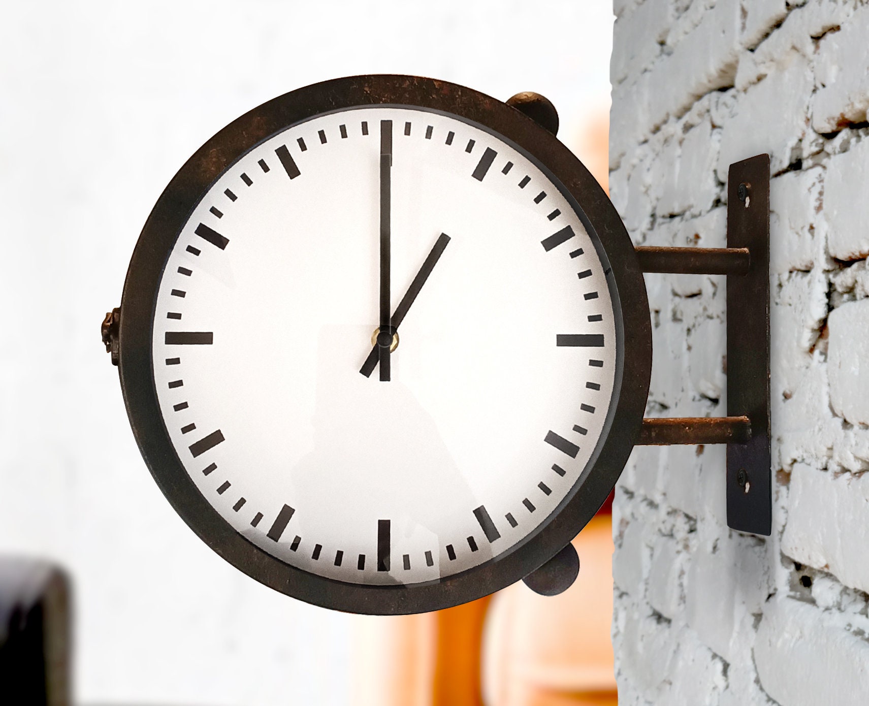 Double Sided Station Wall Clock, Industrial, Black, Gold Color, Quiet,  Antiqued. - Etsy Finland, image size:1711x1390