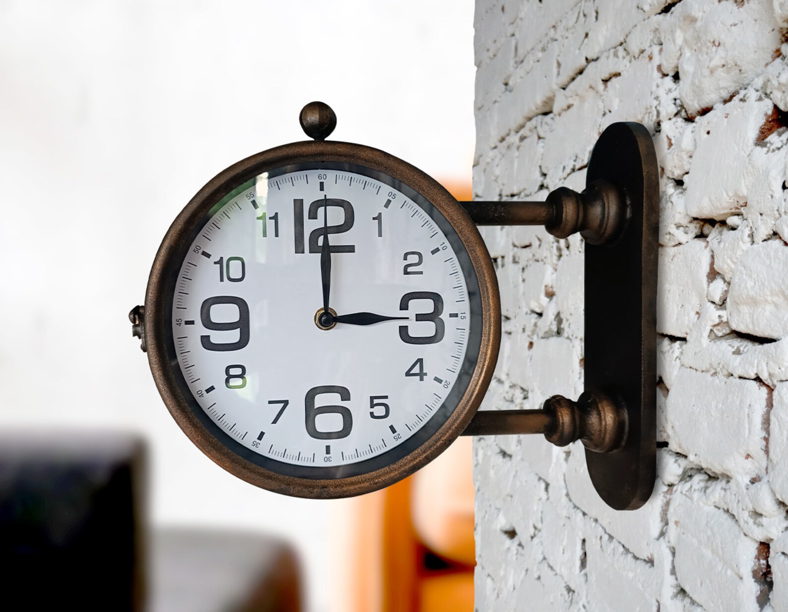 Double Sided Station Wall Clock, Black, Gold Color, Quiet, Railway