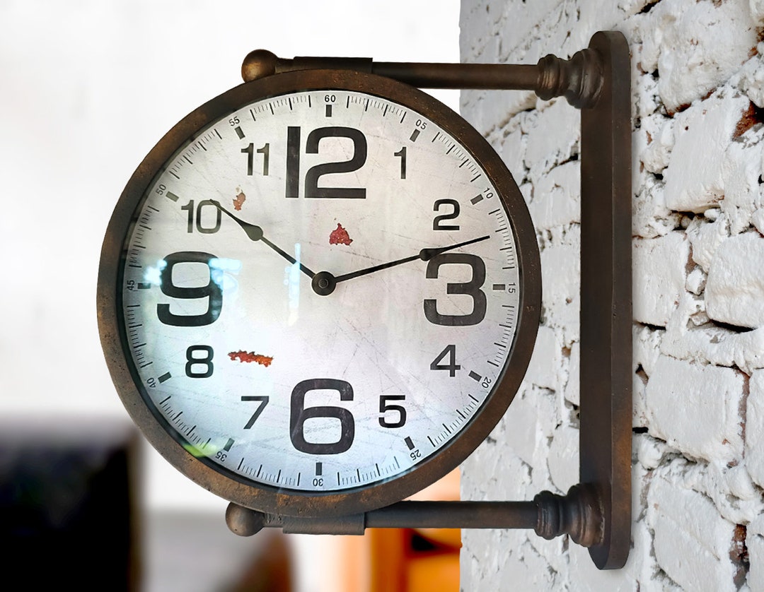 Industrial Station Clock, Big Unique Double-sided Wall Clock
