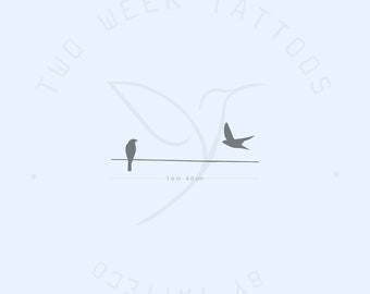 Small Minimalist Birds On A Wire Semi-Permanent 2-Week Tattoo (Set of 2)