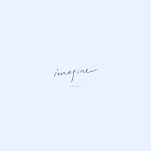 Op de afbeelding: Een lichtblauwe achtergrond met het woord "imagine" in handschriftstijl. De tekst is donkergrijs. Onder het woord staat de meting "4 cm - 1,6 in".