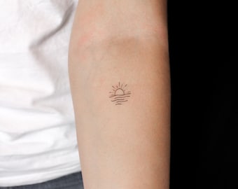 Tatuaje semipermanente con contorno de puesta de sol en la playa (juego de 2)