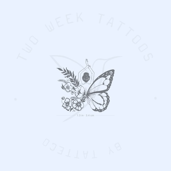 Flower Butterfly Woman Dancer Semi-Permanent Tattoo (Set of 2)