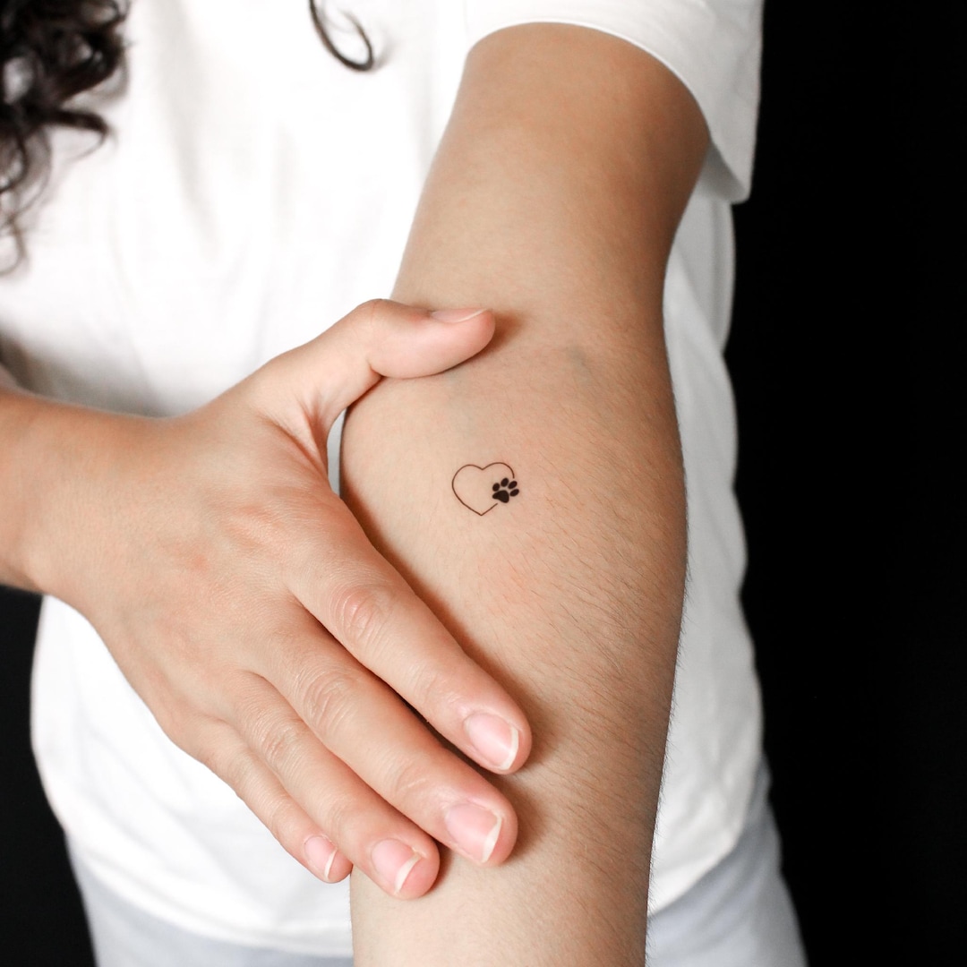 Small Minimalist Heart and Paw Semi-permanent Tattoo (set of 2) - Etsy